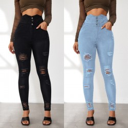 2025 New European and American Cross-Border Super High-Waisted Ripped Jeans: Tight-Leg Slimming Skinny Pants for Women 2025 New European and American Cross-Border Super High-Waisted Ripped Jeans: Tight-Leg Slimming Skinny Pants for Women