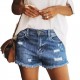 Ripped denim shorts for women, European and American cross-border summer new high-waisted A-line slimming, washed, raw-edged, stylish hot pants Ripped denim shorts for women, European and American cross-border summer new high-waisted A-line slimming, washed, raw-edged, stylish hot pants