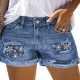 European and American cross-border 2025 summer new ripped denim shorts for women, personalized street print patch jeans, in stock