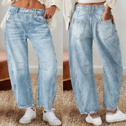 Cross-border 2025 new European and American retro banana pants, loose-fitting scimitar trousers, wide-leg pants, mid-rise straight-leg jeans for women Cross-border 2025 new European and American retro banana pants, loose-fitting scimitar trousers, wide-leg pants, mid-rise straight-leg jeans for women