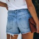 2025 new European and American summer casual elegant washed ripped skirt, light blue women's denim shorts
