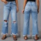 2025 cross-border new wide-leg pants, tasseled, washed, tie-dyed, ripped high-waisted jeans, straight-leg casual trousers for women. 2025 cross-border new wide-leg pants, tasseled, washed, tie-dyed, ripped high-waisted jeans, straight-leg casual trousers for women.