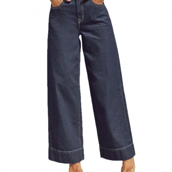 Cross-border 2025 new wide-leg pants in stock, Amazon washed, elegant high-waisted, long wide-leg jeans for women