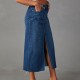 Amazon cross-border 2025 new slit denim skirt for women, high-waisted, washed American-style A-line midi skirt
