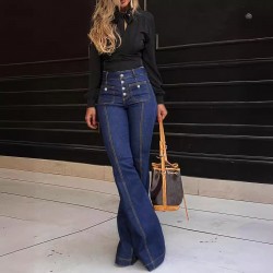 2025 spring new European and American button-down high-waisted jeans for women, slimming and elegant flared trousers, now in stock. 2025 spring new European and American button-down high-waisted jeans for women, slimming and elegant flared trousers, now in stock.