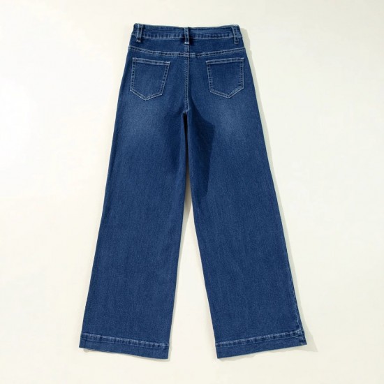 European and American Cross-Border Amazon Spring 2025 New Dark Blue High-Waisted Wide-Leg Jeans for Women, Fashionable Retro Straight-Leg Pants European and American Cross-Border Amazon Spring 2025 New Dark Blue High-Waisted Wide-Leg Jeans for Women, Fashionable Retro Straight-Leg Pants