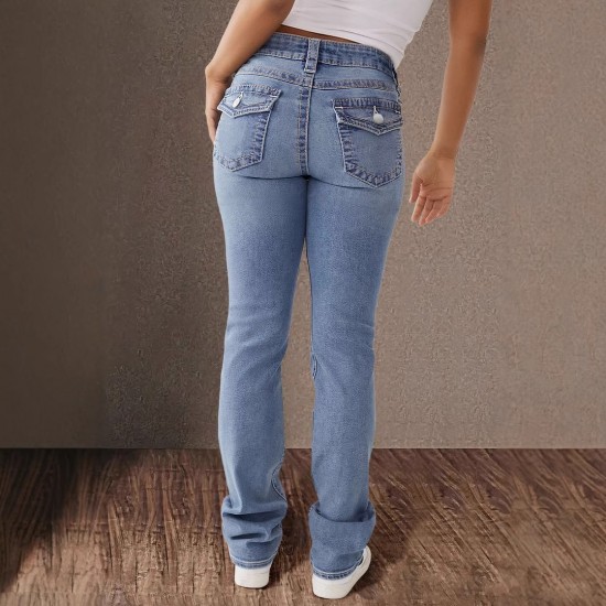 Amazon Foreign Trade Cross-border 2025 Spring New Double-Button Mid-Rise Straight Jeans for Women, Slim Fit, Elegant Pants Amazon Foreign Trade Cross-border 2025 Spring New Double-Button Mid-Rise Straight Jeans for Women, Slim Fit, Elegant Pants