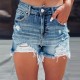2024 summer new European and American cross-border ripped hot girl denim shorts, women's high-waisted A-line raw-edge hot pants trend 2024 summer new European and American cross-border ripped hot girl denim shorts, women's high-waisted A-line raw-edge hot pants trend