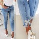 Factory direct cross-border European and American slim-fit jeans for women, butterfly-embellished, beaded slit skinny pencil pants Factory direct cross-border European and American slim-fit jeans for women, butterfly-embellished, beaded slit skinny pencil pants
