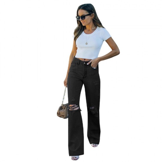 European and American Cross-Border 2025 Spring/Autumn New High-Waisted Slimming Ripped Straight-Leg Jeans for Women: In Stock European and American Cross-Border 2025 Spring/Autumn New High-Waisted Slimming Ripped Straight-Leg Jeans for Women: In Stock