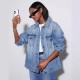Factory Direct 2025 New European and American Cross-Border Light Blue Washed Denim Jacket for Women, Casual Loose Jacket Top