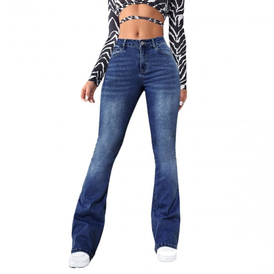 Factory direct sales, 2025 spring and summer new European and American cross-border washed jeans for women, slim-fitting, slightly flared pants Factory direct sales, 2025 spring and summer new European and American cross-border washed jeans for women, slim-fitting, slightly flared pants