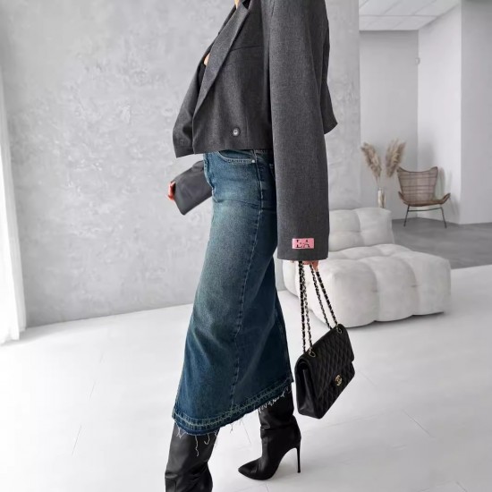 Vintage fashion Amazon cross-border high-waisted slit denim skirt, washed, slim-fitting, hip-lifting midi skirt for women