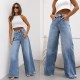 American retro straight-leg ripped jeans for women, European and American cross-border 2025 summer new wide-leg pants for foreign trade American retro straight-leg ripped jeans for women, European and American cross-border 2025 summer new wide-leg pants for foreign trade