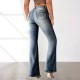 Cross-border women's fashion: high-elastic pocket embroidered vintage jeans, slim-fitting, hip-lifting flared pants