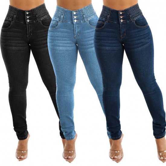 In stock, cross-border wish Amazon hot-selling European and American slim-fitting stretch jeans, sexy, hip-lifting, high-waisted skinny pants