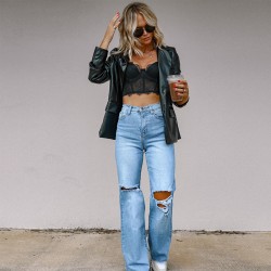 Factory Direct 2025 Independent European and American Women's Jeans: Ripped Slimming Raw-Edged Straight-Leg Wide-Leg Pants: In Stock Factory Direct 2025 Independent European and American Women's Jeans: Ripped Slimming Raw-Edged Straight-Leg Wide-Leg Pants: In Stock
