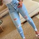 Factory In Stock 202 5 European and American Style Cross-Border High-Waisted Distressed Jeans for Women, Stylish and Trendy Skinny Pants