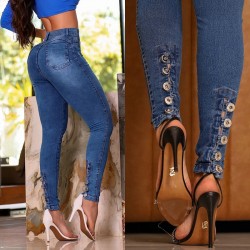 Amazon cross-border foreign trade: 2025 spring new high-waisted stretch jeans for women, slim fit, hip-lifting buttoned skinny jeans Amazon cross-border foreign trade: 2025 spring new high-waisted stretch jeans for women, slim fit, hip-lifting buttoned skinny jeans