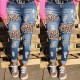 Factory direct sales: European and American ripped women's jeans, personalized leopard print, high-waisted Women's Pants Factory direct sales: European and American ripped women's jeans, personalized leopard print, high-waisted Women's Pants