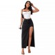 Factory direct sales: European and American cross-border high-slit denim skirt for women, 2025 spring and summer new washed solid color midi skirt Factory direct sales: European and American cross-border high-slit denim skirt for women, 2025 spring and summer new washed solid color midi skirt