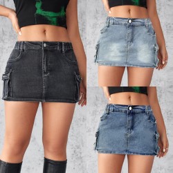 European and American cross-border 2025 new denim skirt for women, summer retro, stretch, slim-fit, workwear, pocket shorts. European and American cross-border 2025 new denim skirt for women, summer retro, stretch, slim-fit, workwear, pocket shorts.