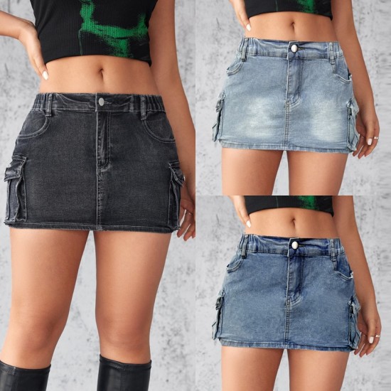 European and American cross-border 2025 new denim skirt for women, summer retro, stretch, slim-fit, workwear, pocket shorts.