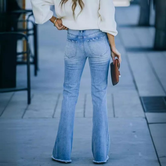 2025 Fall/Winter New European and American Cross-Border Elegant Commuter Stretch Denim Solid Color Bootcut High-Waisted Women's Jeans 2025 Fall/Winter New European and American Cross-Border Elegant Commuter Stretch Denim Solid Color Bootcut High-Waisted Women's Jeans