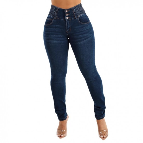 In stock, cross-border wish Amazon hot-selling European and American slim-fitting stretch jeans, sexy, hip-lifting, high-waisted skinny pants