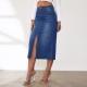 Factory direct sales, foreign trade, 2025 American retro non-stretch denim shorts Women's midi-length slit skirt