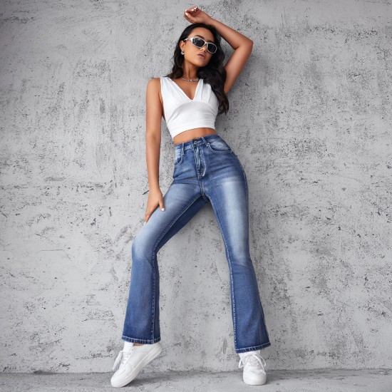 Amazon 2025 New European and American Embroidered High-Waisted Washed Fashion Flared Pants for Women