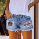 2025 trendy European and American buttoned printed patch denim shorts for women, cross-border trade ripped tassel hot pants wholesale. 2025 trendy European and American buttoned printed patch denim shorts for women, cross-border trade ripped tassel hot pants wholesale.