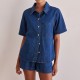 Casual style 2025 summer new cross-border foreign trade washed retro solid color short-sleeved shirt and shorts denim suit for women Casual style 2025 summer new cross-border foreign trade washed retro solid color short-sleeved shirt and shorts denim suit for women
