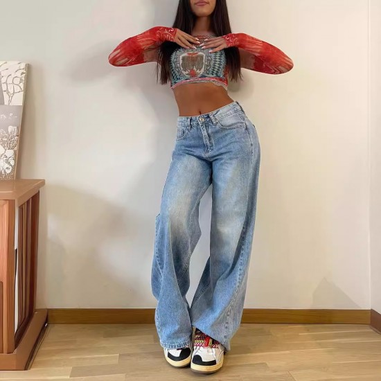 2025 new European and American cross-border retro American-style long wide-leg pants, hot girl loose jeans, high-waist straight-leg pants 2025 new European and American cross-border retro American-style long wide-leg pants, hot girl loose jeans, high-waist straight-leg pants