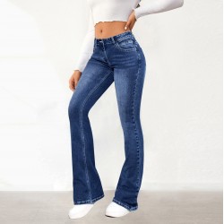 Factory Direct 2025 European and American Cross-Border Elegant Commuter Jeans for Women, Washed, Slimming, Flared Pants Factory Direct 2025 European and American Cross-Border Elegant Commuter Jeans for Women, Washed, Slimming, Flared Pants