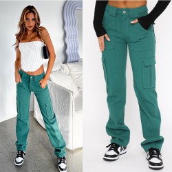 European and American Fashion Foreign Trade New Cross-Border Amazon Women's Pants: Pocket-Patterned Casual Loose Mid-Rise Jeans for Women European and American Fashion Foreign Trade New Cross-Border Amazon Women's Pants: Pocket-Patterned Casual Loose Mid-Rise Jeans for Women