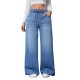 Cross-border washed solid color high-waisted wide-leg pants, 2025 new elastic waist women's jeans, loose and revealing Women's Skinny Pants Cross-border washed solid color high-waisted wide-leg pants, 2025 new elastic waist women's jeans, loose and revealing Women's Skinny Pants