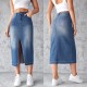 In-Stock Factory Direct European and American Cross-Border Blue Denim Skirts for Women, Slit, Hip-Wrapping, A-Line, Slimming Long Skirts In-Stock Factory Direct European and American Cross-Border Blue Denim Skirts for Women, Slit, Hip-Wrapping, A-Line, Slimming Long Skirts