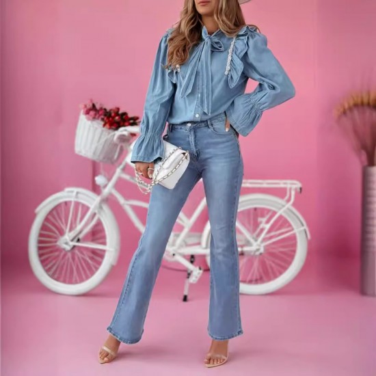 Amazon Cross-Border European and American 2024 Spring/Summer New Flared Jeans for Women: Stylish and Elegant Commuter Casual Pants