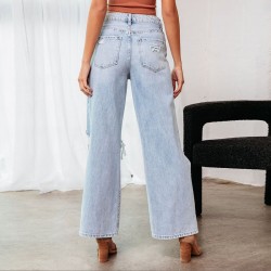 2025 European and American Knee-Ripped Jeans for Women, High-Waisted, Long, Wide-Leg, Light-Washed Casual Pants 2025 European and American Knee-Ripped Jeans for Women, High-Waisted, Long, Wide-Leg, Light-Washed Casual Pants