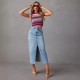Amazon cross-border 2025 new slit denim skirt for women, high-waisted, washed American-style A-line midi skirt