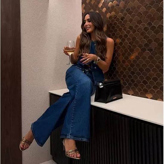 Amazon AliExpress cross-border European and American 2025 spring and summer new sleeveless women's clothing. Fashionable wide-leg denim vest set Amazon AliExpress cross-border European and American 2025 spring and summer new sleeveless women's clothing. Fashionable wide-leg denim vest set