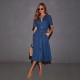 2025 New Cross-Border Retro V-Neck Tie-Drape Denim Dress, Fashionable French Elegant Dress for Women