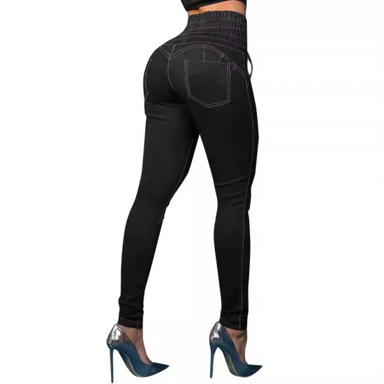 Factory direct cross-border 2025 new strappy slim-fit skinny jeans for women, high-waisted, slimming, hip-lifting trousers in stock Factory direct cross-border 2025 new strappy slim-fit skinny jeans for women, high-waisted, slimming, hip-lifting trousers in stock