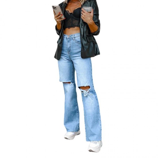Factory Direct 2025 Independent European and American Women's Jeans: Ripped Slimming Raw-Edged Straight-Leg Wide-Leg Pants: In Stock Factory Direct 2025 Independent European and American Women's Jeans: Ripped Slimming Raw-Edged Straight-Leg Wide-Leg Pants: In Stock