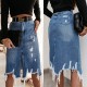 2025 Summer European and American Denim Skirt for Women, Washed Irregular Ripped Fringed Midi Skirt, High-Waisted Distressed 2025 Summer European and American Denim Skirt for Women, Washed Irregular Ripped Fringed Midi Skirt, High-Waisted Distressed