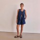 Independent cross-border European and American style summer fashion casual sleeveless tie-down high-waisted women's vest denim shorts set Independent cross-border European and American style summer fashion casual sleeveless tie-down high-waisted women's vest denim shorts set