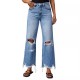 2025 cross-border new wide-leg pants, tasseled, washed, tie-dyed, ripped high-waisted jeans, straight-leg casual trousers for women. 2025 cross-border new wide-leg pants, tasseled, washed, tie-dyed, ripped high-waisted jeans, straight-leg casual trousers for women.