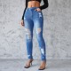 Amazon European and American Cross-border Ripped Jeans for Women, 2025 Spring/Summer New Slimming, Hip-lifting Skinny Pants, High-waisted, In Stock