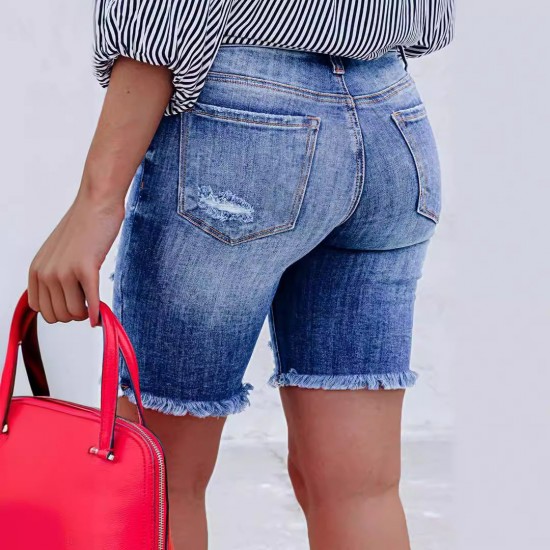 2025 Amazon Cross-Border Slim-Fit Buttoned Denim Shorts: Streetwear Ripped Raw-Edged Skinny Shorts for Women 2025 Amazon Cross-Border Slim-Fit Buttoned Denim Shorts: Streetwear Ripped Raw-Edged Skinny Shorts for Women